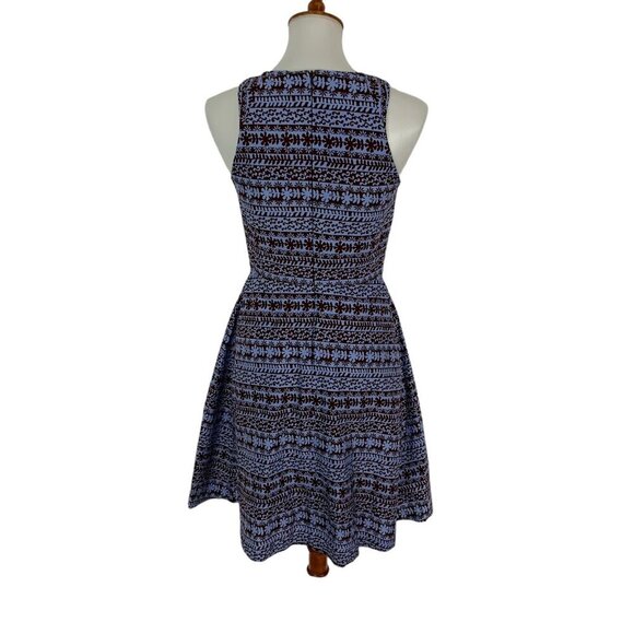 Eva Franco Blue Brown Geometric Fit And Flare Sleeveless Dress 4 Retro Chic - Picture 5 of 7